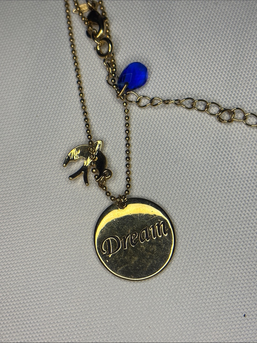 Avon Gold Tone 'Dream' Pendant Necklace with Blue Teardrop Charm